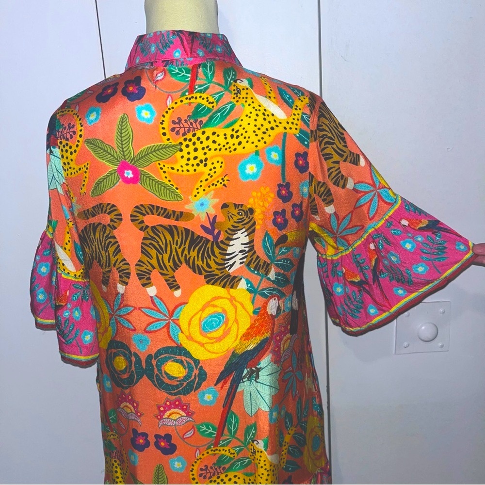 Sohana Button Front Short Sleeve Dress Tropical Print - Picture 9 of 13